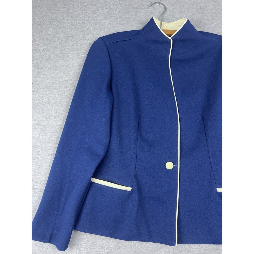 Vintage 60s-70s Women's Navy Blazer No Tag Jackie Kennedy Style Checked